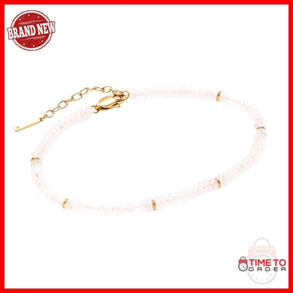 Stainless Steel Clear Quartz Beaded Anklet, 6 Inch, Nickel-Free